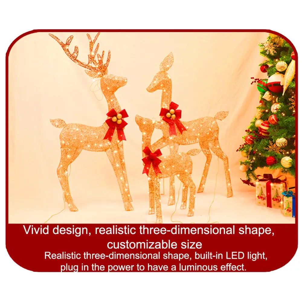 LED-Lit Christmas Scene with Gold Deer Family - Home & Garden > Decor Seasonal Holiday