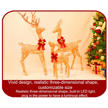 LED-Lit Christmas Scene with Gold Deer Family - Home & Garden > Decor Seasonal Holiday