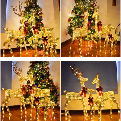 LED-Lit Christmas Scene with Gold Deer Family - Home & Garden > Decor Seasonal Holiday