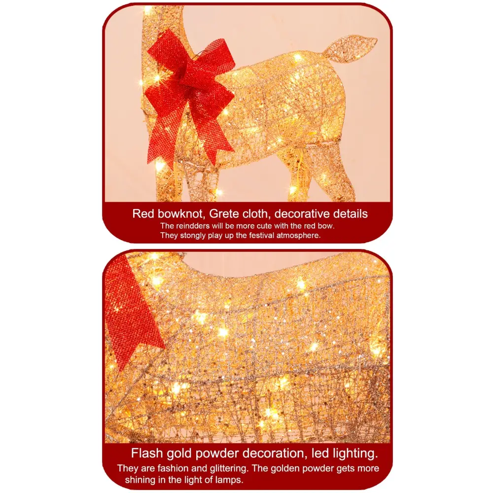 LED-Lit Christmas Scene with Gold Deer Family - Home & Garden > Decor Seasonal Holiday