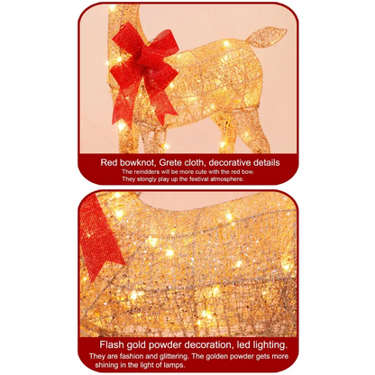 LED-Lit Christmas Scene with Gold Deer Family - Home & Garden > Decor Seasonal Holiday