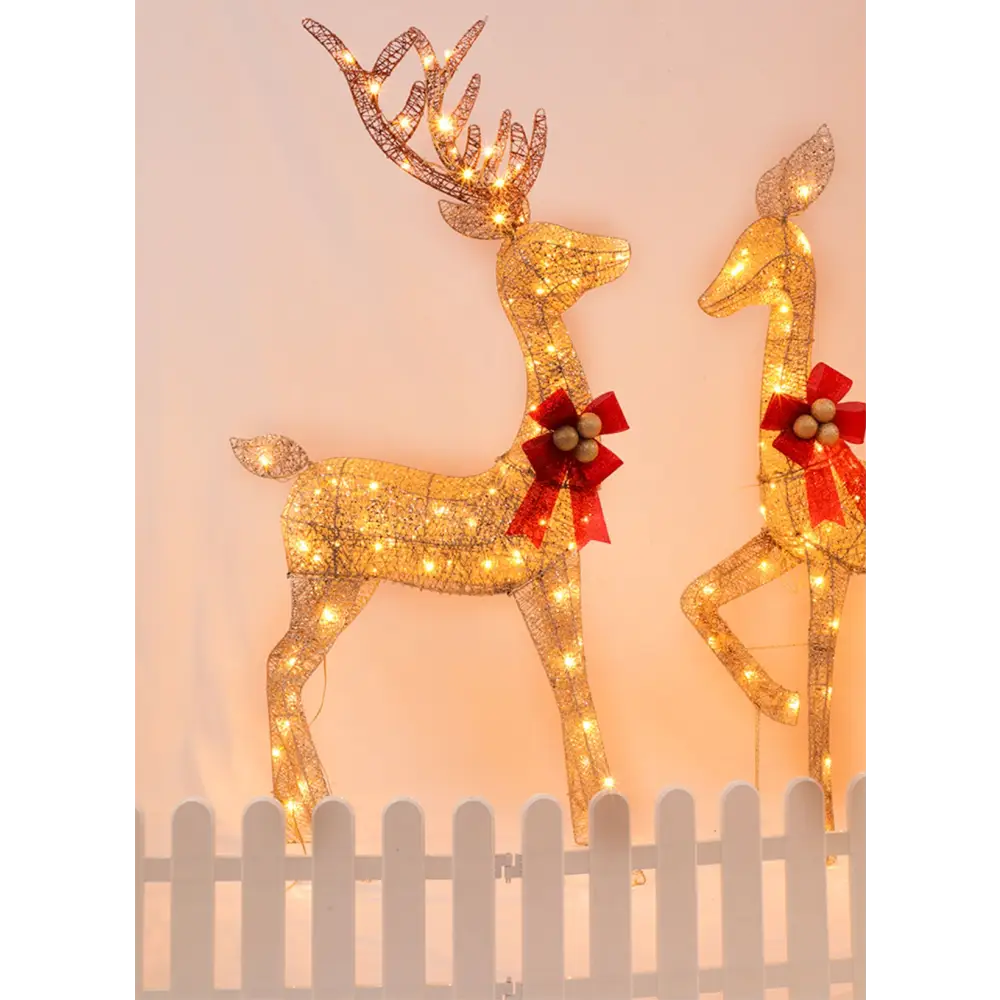 LED-Lit Christmas Scene with Gold Deer Family - Home & Garden > Decor Seasonal Holiday