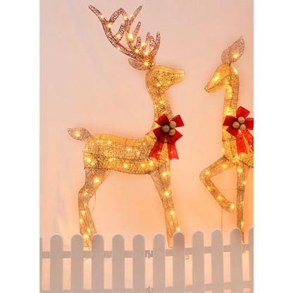 LED-Lit Christmas Scene with Gold Deer Family - Home & Garden > Decor Seasonal Holiday