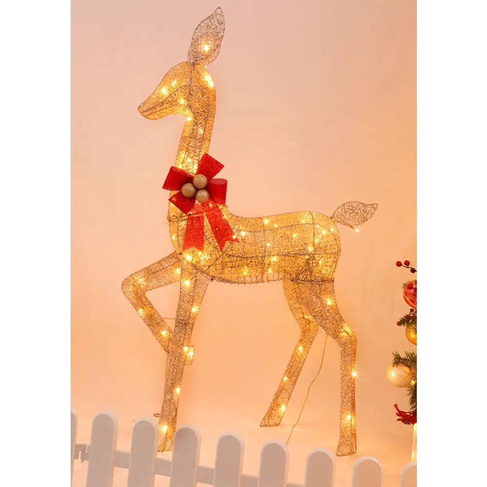 LED-Lit Christmas Scene with Gold Deer Family - Home & Garden > Decor Seasonal Holiday