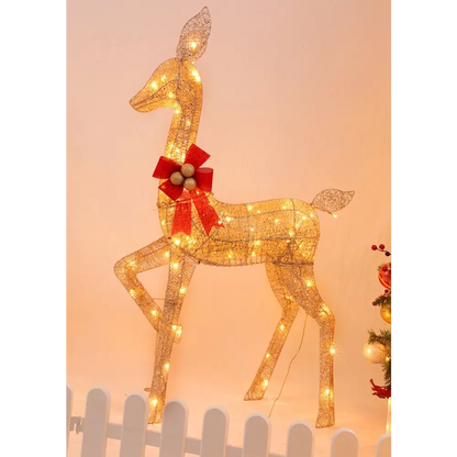 LED-Lit Christmas Scene with Gold Deer Family - Home & Garden > Decor Seasonal Holiday