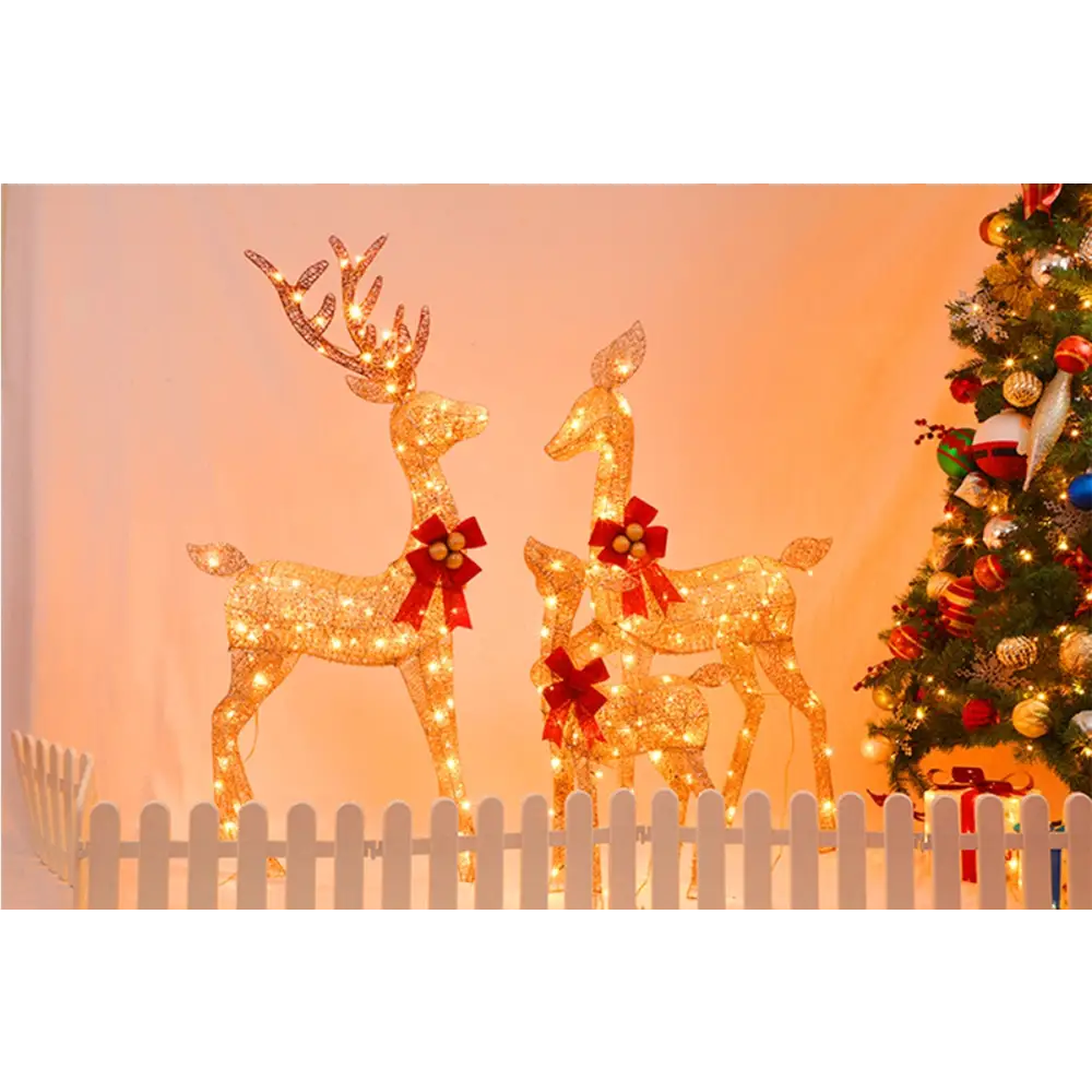 LED-Lit Christmas Scene with Gold Deer Family - Home & Garden > Decor Seasonal Holiday