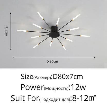 LED Nordic Fireworks Ceiling Chandelier for Living Room - A Black 12 heads / Stepless