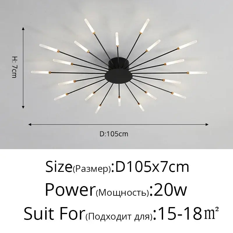 LED Nordic Fireworks Ceiling Chandelier for Living Room - A Black 20 heads / Neutral