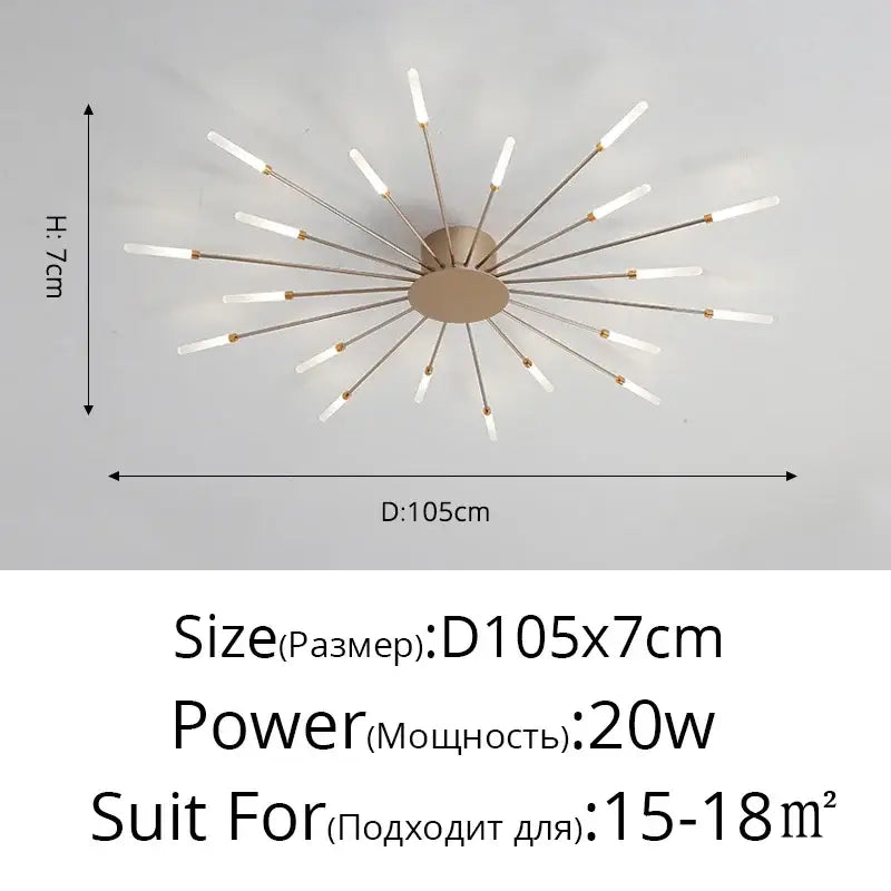 LED Nordic Fireworks Ceiling Chandelier for Living Room - A Gold 20 heads / Neutral light