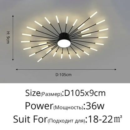 LED Nordic Fireworks Ceiling Chandelier for Living Room - B Black 28 heads / Neutral