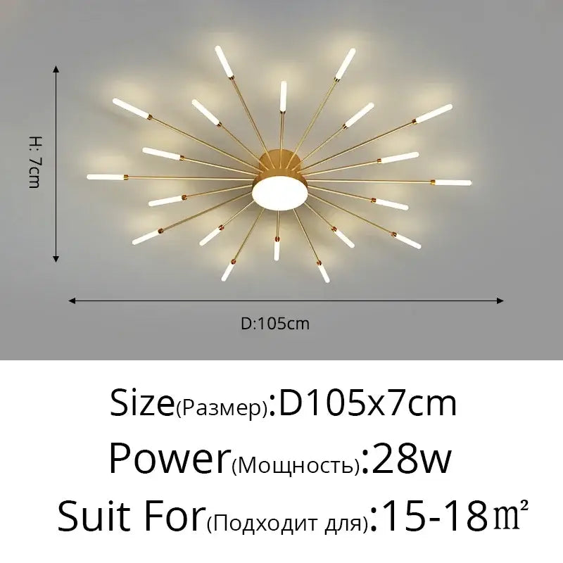 LED Nordic Fireworks Ceiling Chandelier for Living Room - B Gold 20 heads / Neutral light