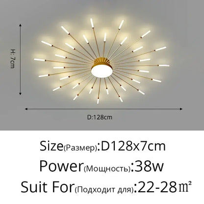 LED Nordic Fireworks Ceiling Chandelier for Living Room - B Gold 30 heads / Neutral light