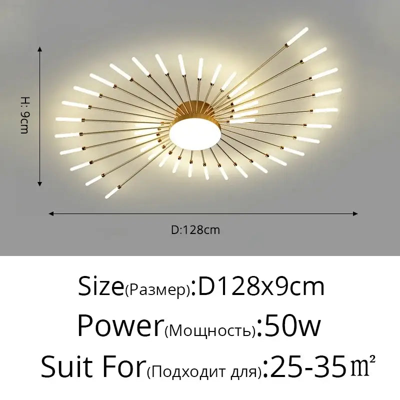 LED Nordic Fireworks Ceiling Chandelier for Living Room - B Gold 42 heads / Neutral light