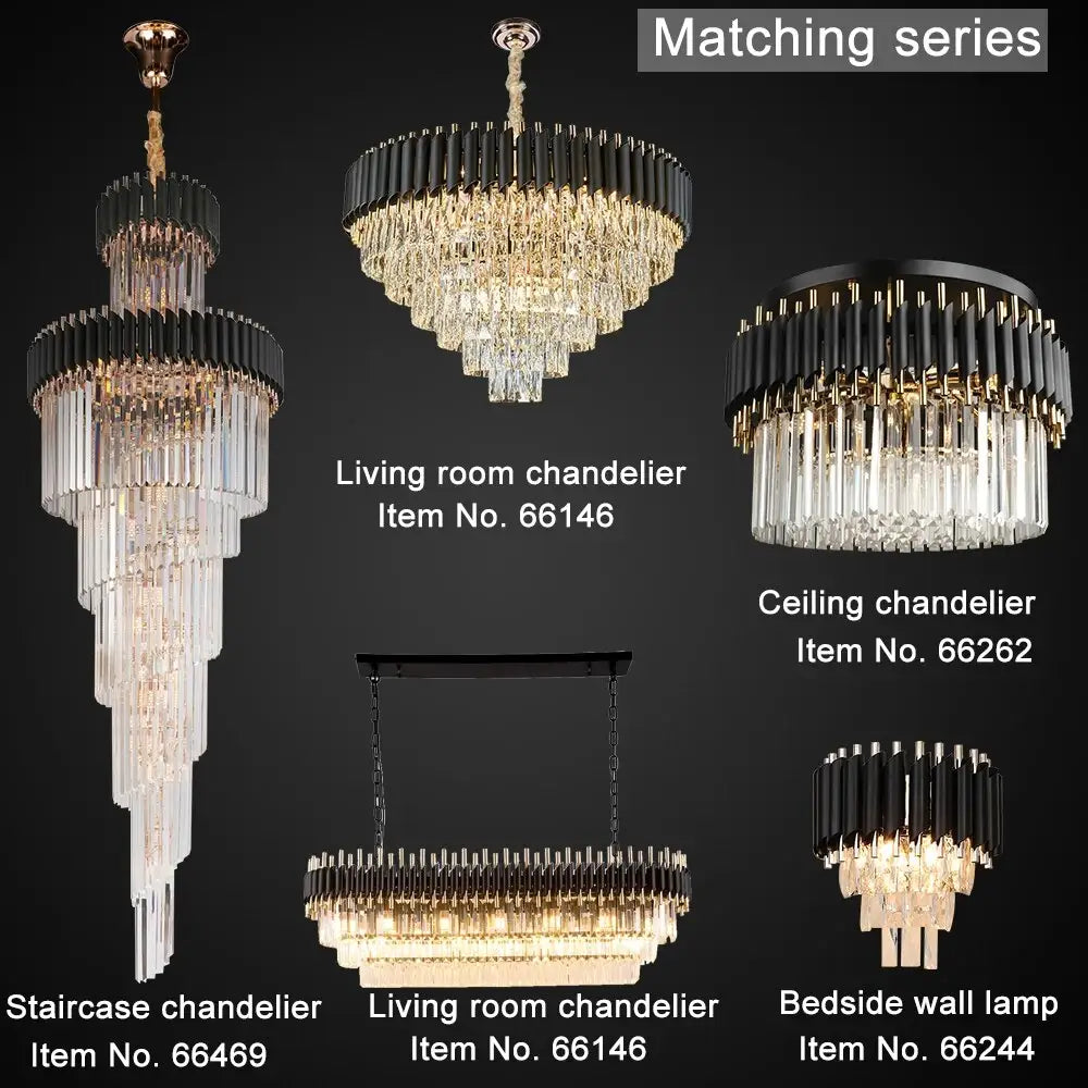 Long Black Luxury Crystal Chandelier for Staircase Lobby Living