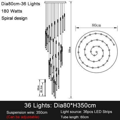 Long Led Strip Spiral Chandelier for Staircase,Lobby,Foyer - Dia80cm 36 lights / Gold NON