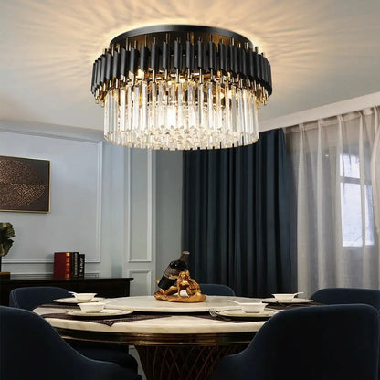 Luxury Black Crystal Round Ceiling Chandelier for Living Bedroom