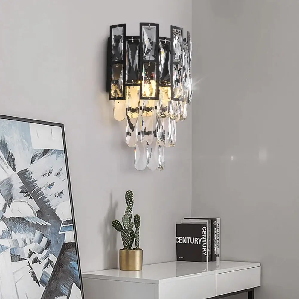 Luxury Black Crystal Wall Sconce for Bedside Bedroom Living - Sconces