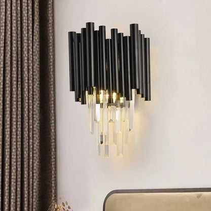 Luxury Black Crystal Wall Sconce for Living Bedroom Beside - Not dimm Warm Light / W25