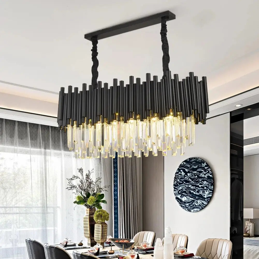Luxury Black Oval Crystal Chandelier for Dining Kitchen