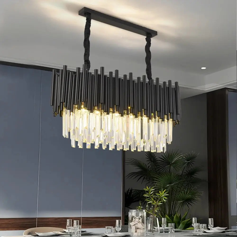 Luxury Black Oval Crystal Chandelier for Dining Kitchen