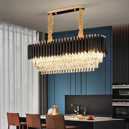 Luxury Black Rectangle Crystal Chandelier for Dining Kitchen