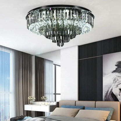 Luxury Black Round Ceiling Crystal Chandelier for Living Bedroom