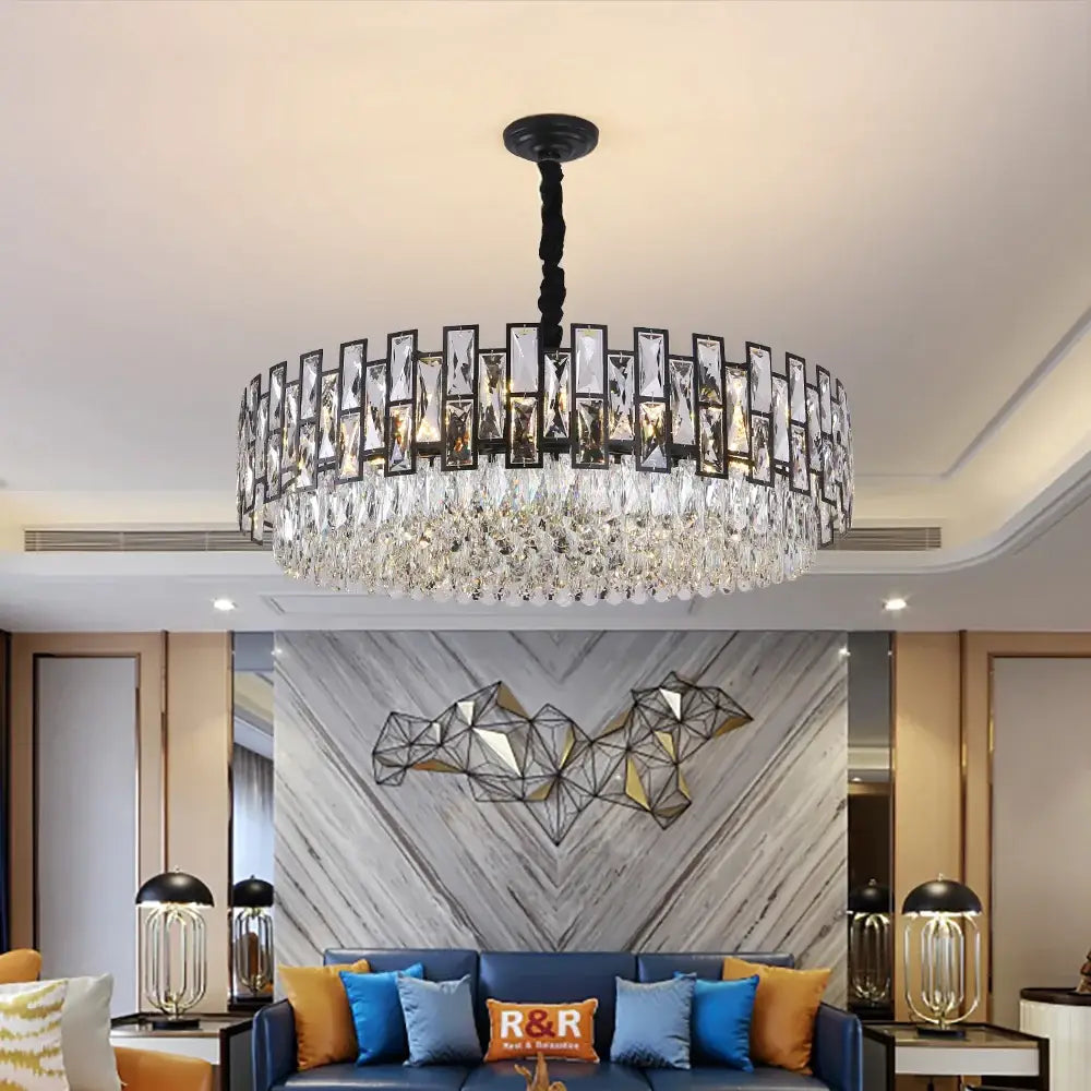 Luxury Black Round Crystal Chandelier for Living Bedroom