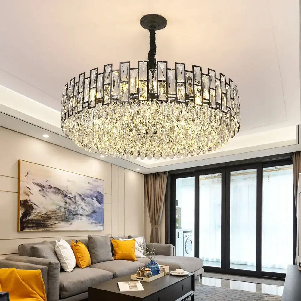 Luxury Black Round Crystal Chandelier for Living Bedroom