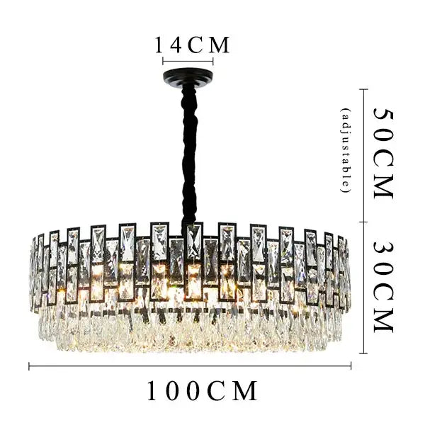 Luxury Black Round Crystal Chandelier for Living Bedroom - Dia100cm / NOT dimmable Warm