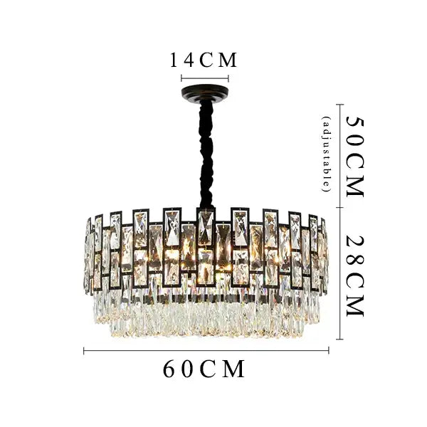 Luxury Black Round Crystal Chandelier for Living Bedroom - Dia60cm / NOT dimmable Warm