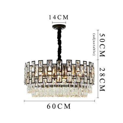 Luxury Black Round Crystal Chandelier for Living Bedroom - Dia60cm / NOT dimmable Warm