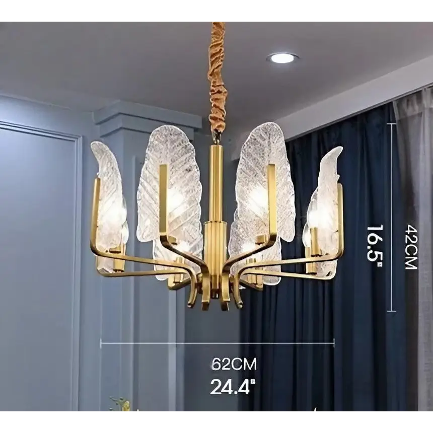 Luxury Brass Chandelier with Frosted Glass Leaves - 8 Lights Home & Garden > Lighting