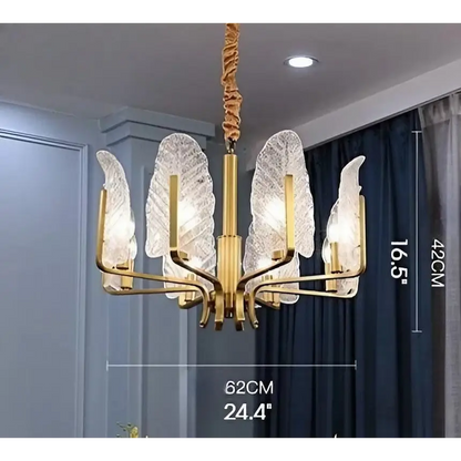 Luxury Brass Chandelier with Frosted Glass Leaves - 8 Lights Home & Garden > Lighting