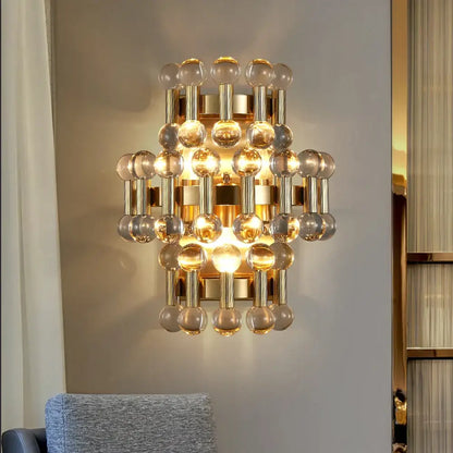 Luxury Brushed Gold Colorful Crystal Wall Sconce for Bedroom - Home & Garden > Lighting