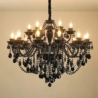 Luxury Crystal Candle Chandelier for Living Bedroom - black / 15heads / White light