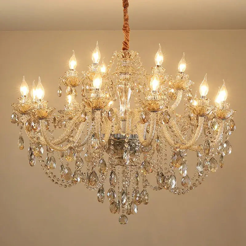 Luxury Crystal Candle Chandelier for Living Bedroom - Cognac / 6 heads / White light