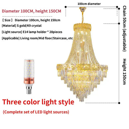 Luxury Duplex Chandelier for Villas Lobby Staircase - D100CM H150CM / White light