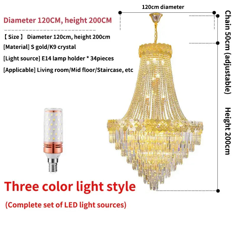 Luxury Duplex Chandelier for Villas Lobby Staircase - D120CM H200CM / Warm light