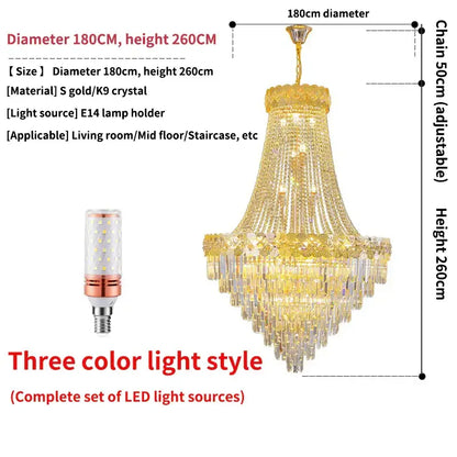 Luxury Duplex Chandelier for Villas Lobby Staircase - D180CM H260CM / Three-colour