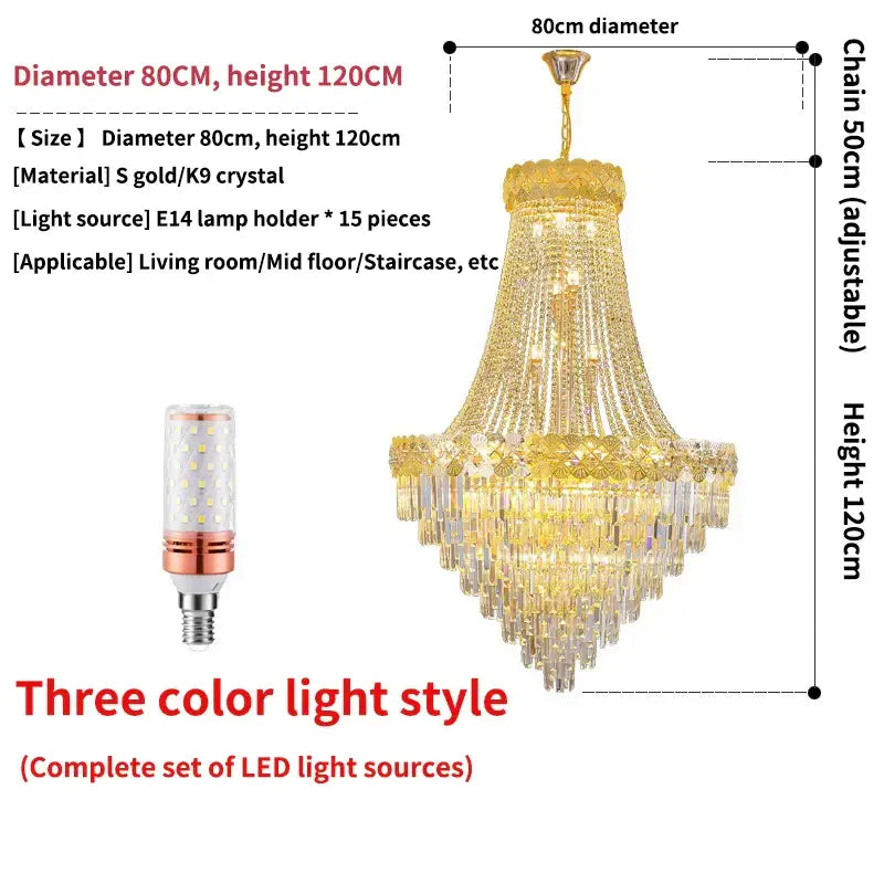 Luxury Duplex Chandelier for Villas Lobby Staircase - D80CM H120CM / Three-colour