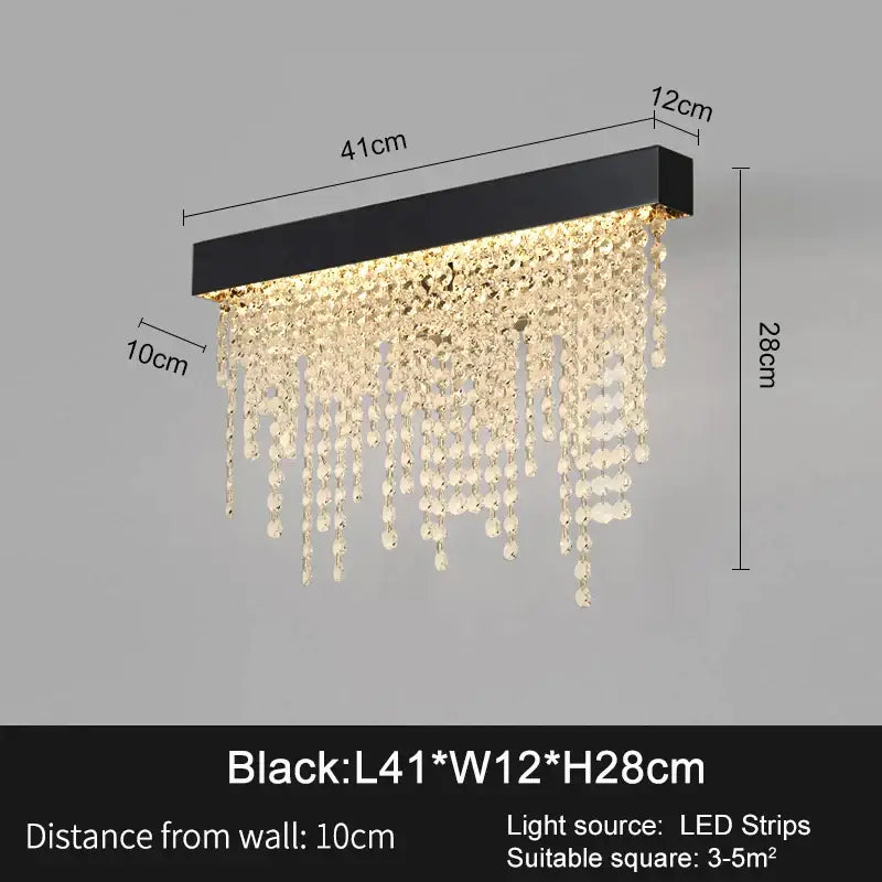 Luxury Gold Crystal Wall Sconce for Bedside Bedroom Living - Black / NON dimm warm light