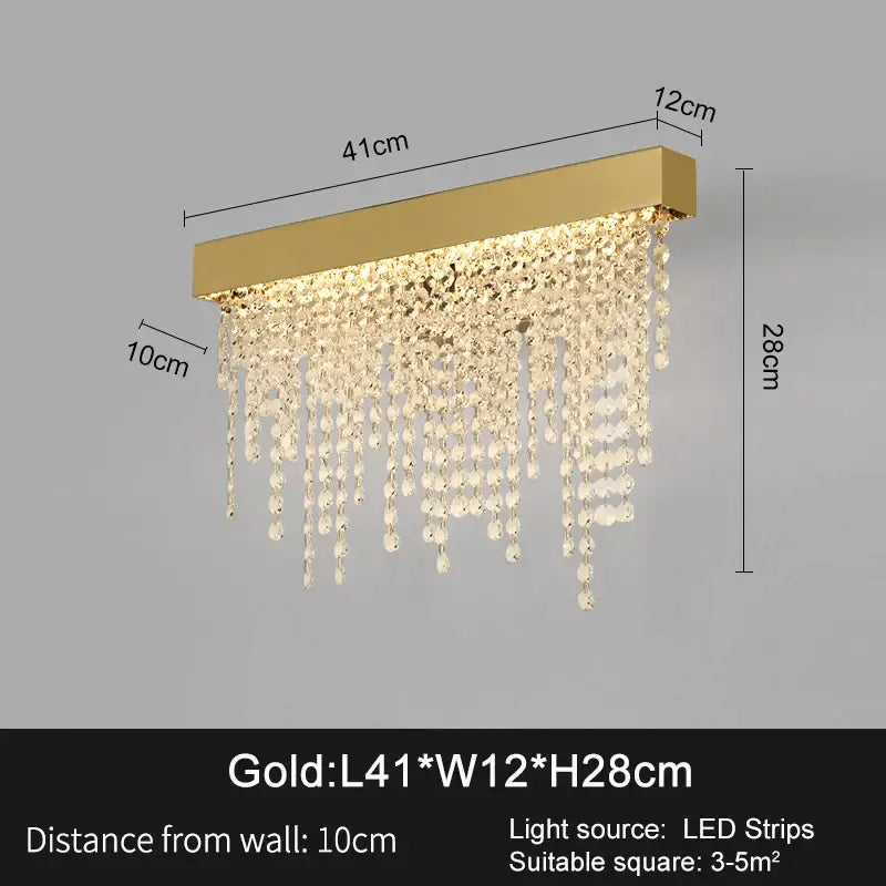 Luxury Gold Crystal Wall Sconce for Bedside Bedroom Living - NON dimm warm light - Sconces