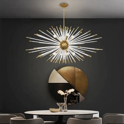 Luxury Gold Glass Rod Hanging Chandelier for Living Dining