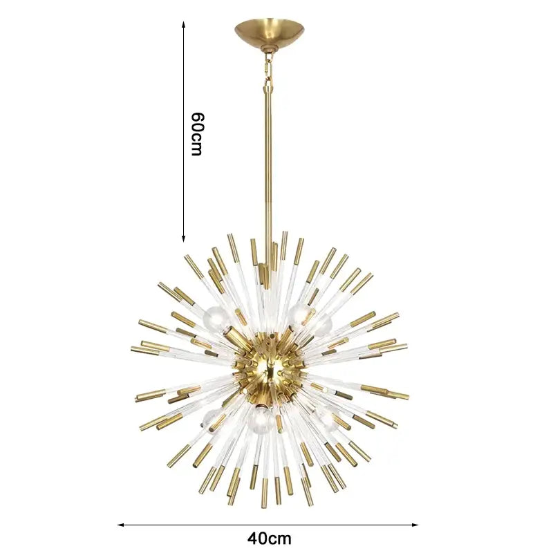 Luxury Gold Glass Rod Hanging Chandelier for Living Dining - Dia40cm / NOT dimm Warm light