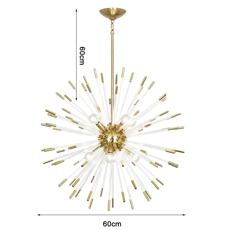 Luxury Gold Glass Rod Hanging Chandelier for Living Dining - Dia60cm / NOT dimm Warm light