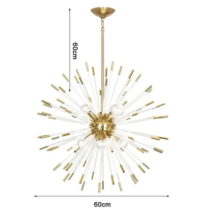 Luxury Gold Glass Rod Hanging Chandelier for Living Dining - Dia60cm / NOT dimm Warm light