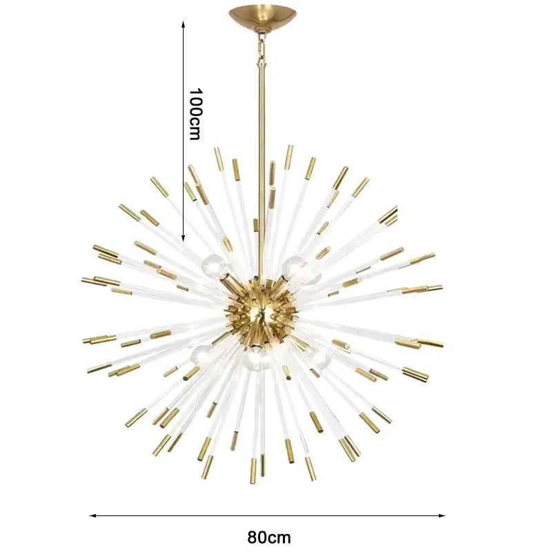Luxury Gold Glass Rod Hanging Chandelier for Living Dining - Dia80cm / NOT dimm Warm light