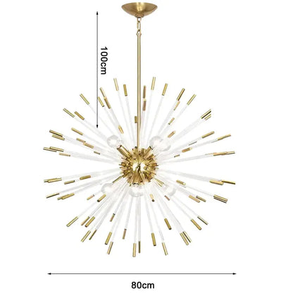 Luxury Gold Glass Rod Hanging Chandelier for Living Dining - Dia80cm / NOT dimm Warm light