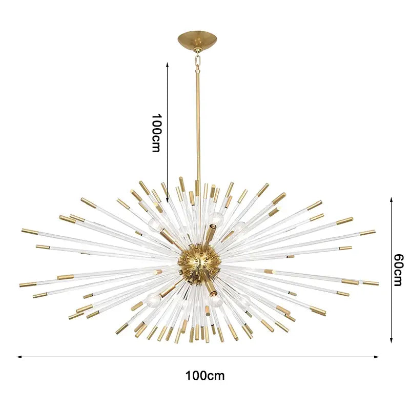 Luxury Gold Glass Rod Hanging Chandelier for Living Dining - L100XW60cm / NOT dimm Warm