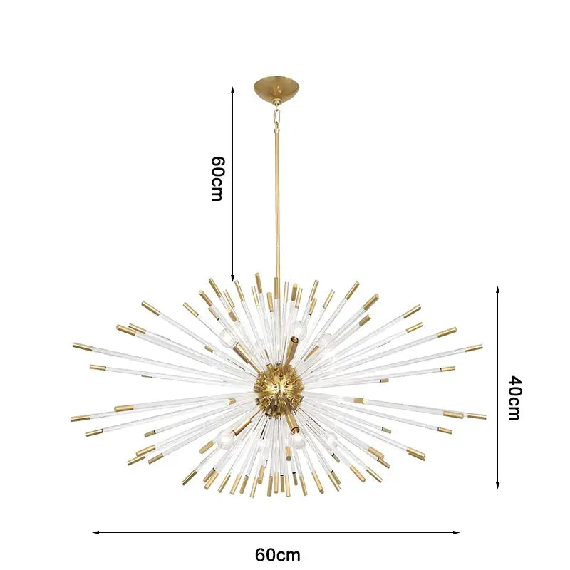 Luxury Gold Glass Rod Hanging Chandelier for Living Dining - L60xW40cm / NOT dimm Warm